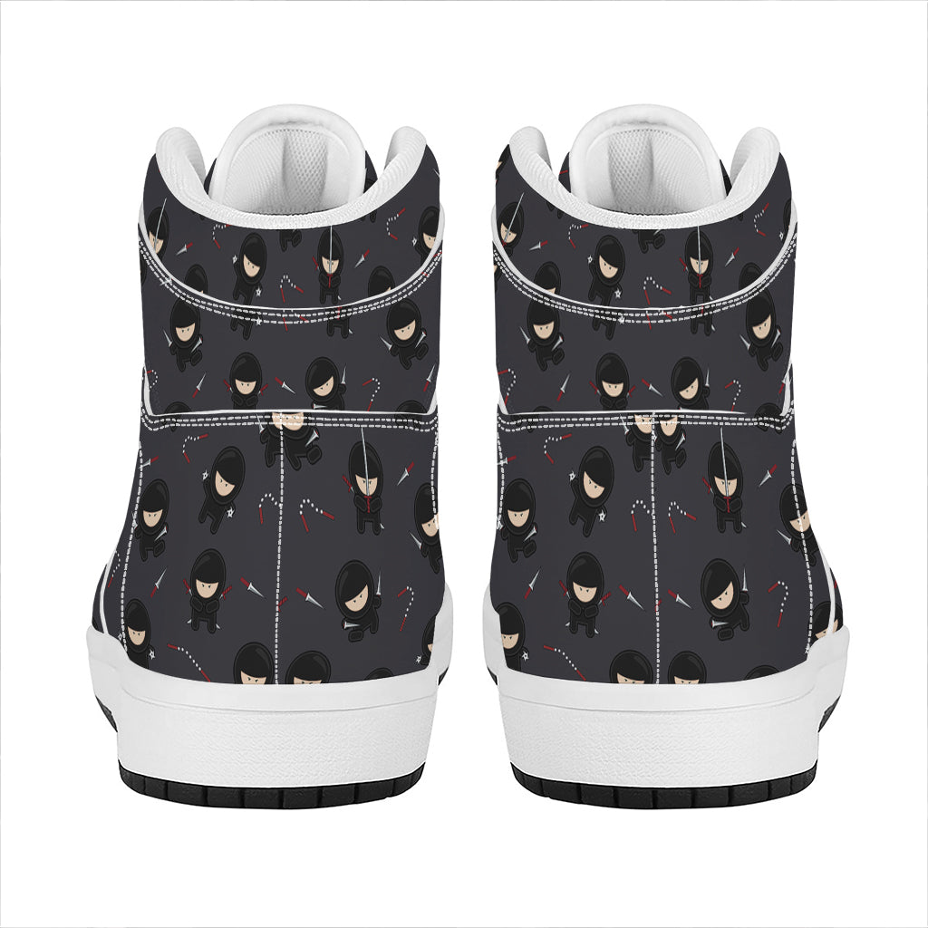 Little Ninja Pattern Print High Top Leather Sneakers