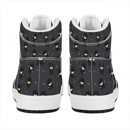 Little Ninja Pattern Print High Top Leather Sneakers