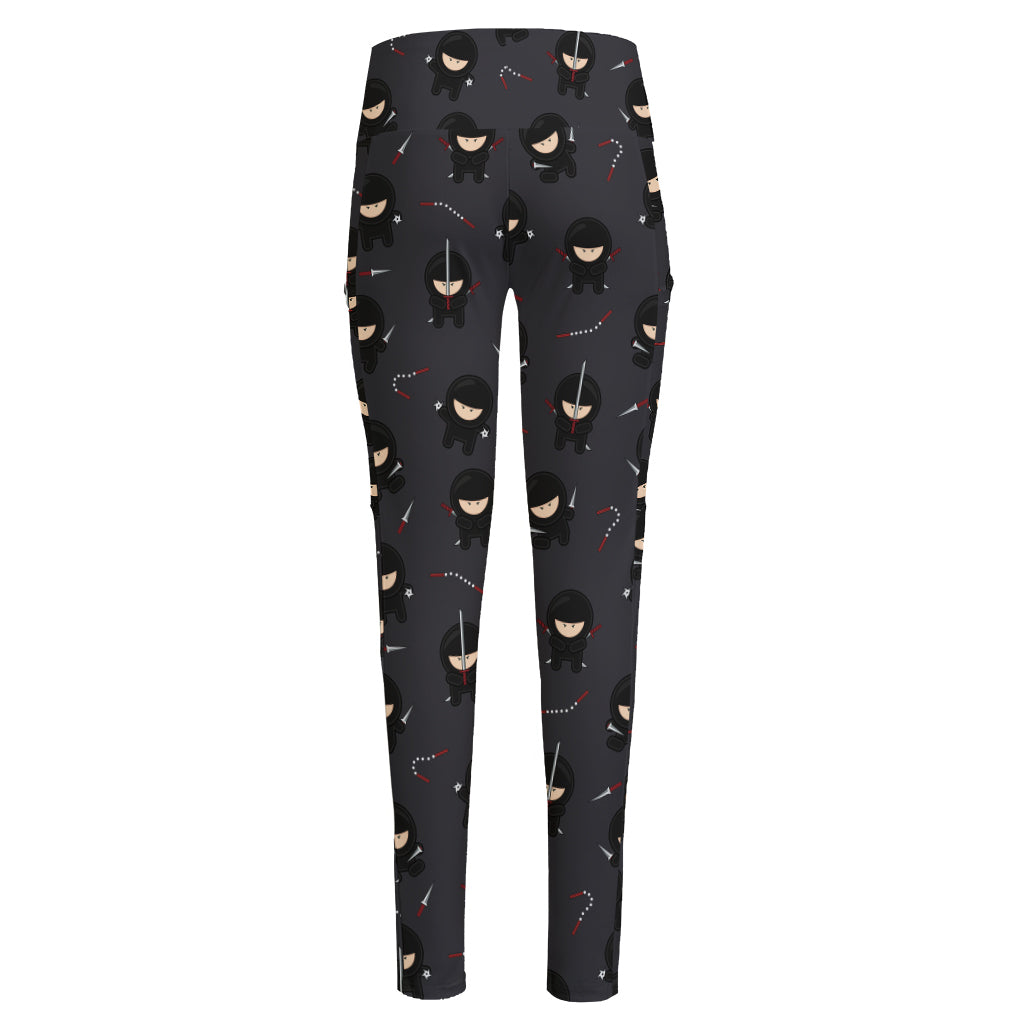 Little Ninja Pattern Print High-Waisted Pocket Leggings