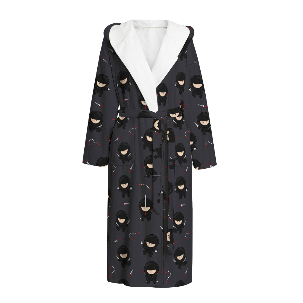 Little Ninja Pattern Print Hooded Bathrobe