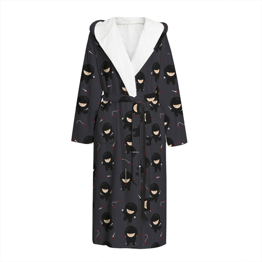 Little Ninja Pattern Print Hooded Bathrobe