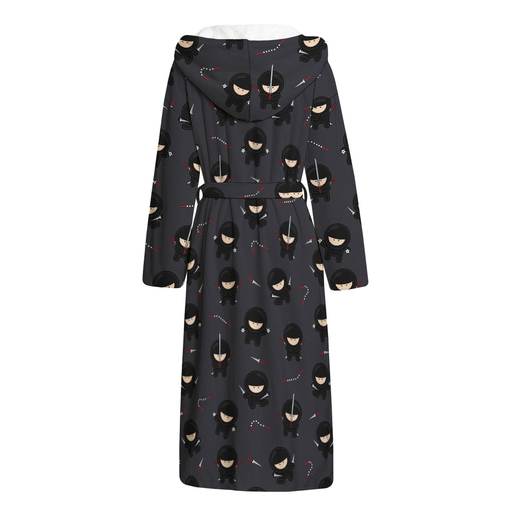Little Ninja Pattern Print Hooded Bathrobe
