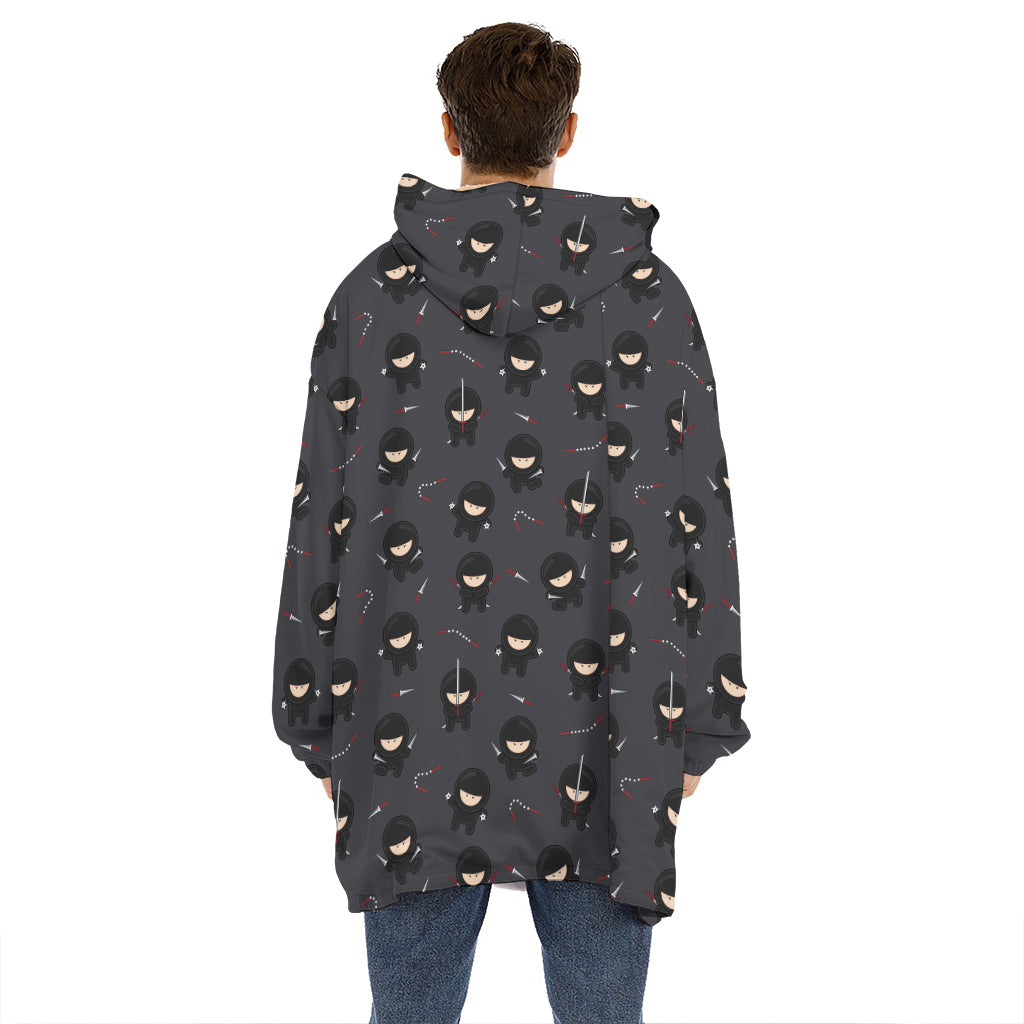 Little Ninja Pattern Print Hoodie Blanket