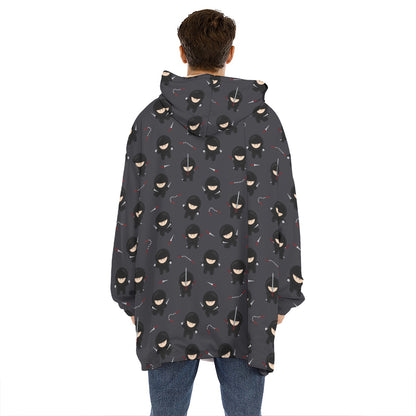 Little Ninja Pattern Print Hoodie Blanket