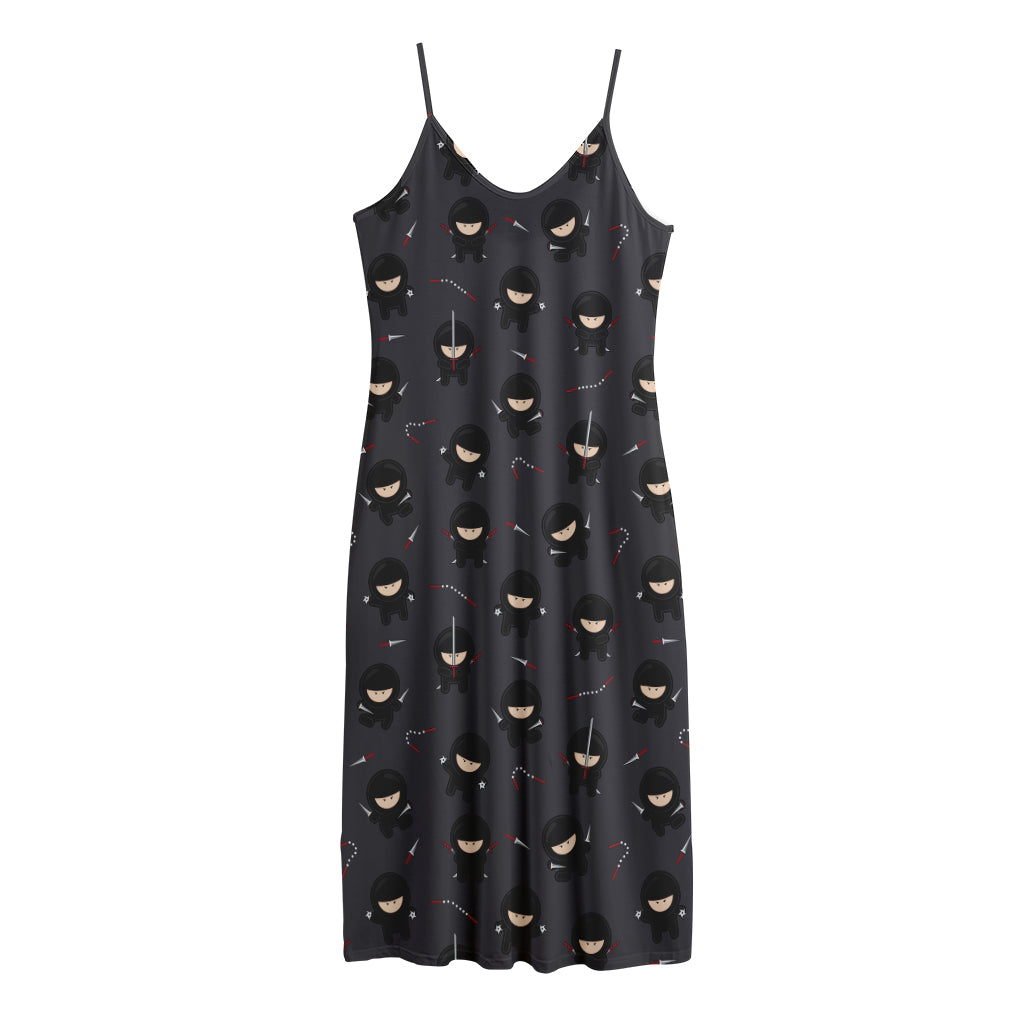Little Ninja Pattern Print Jersey Midi Cami Dress