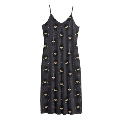 Little Ninja Pattern Print Jersey Midi Cami Dress