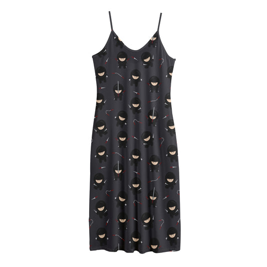 Little Ninja Pattern Print Jersey Midi Cami Dress