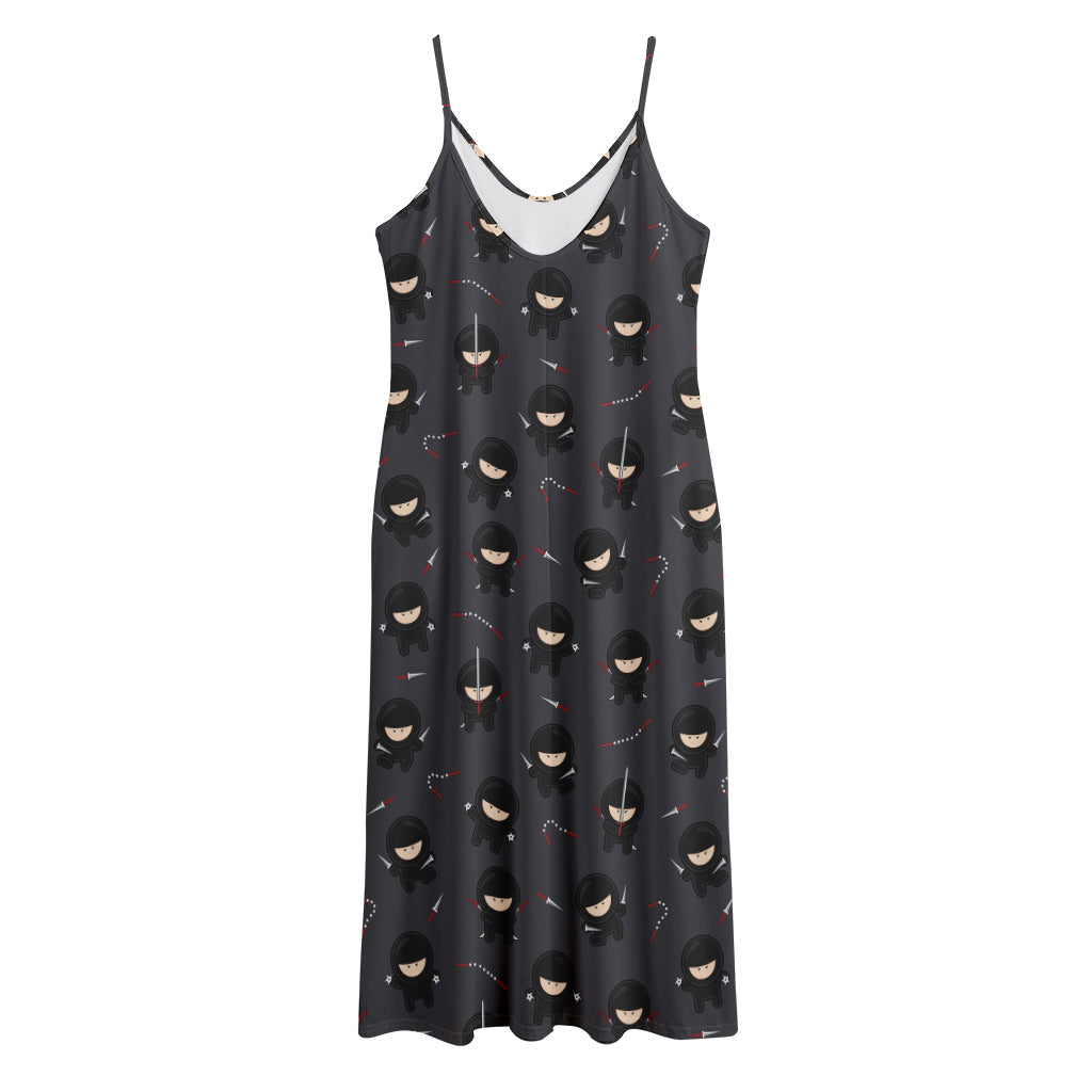 Little Ninja Pattern Print Jersey Midi Cami Dress