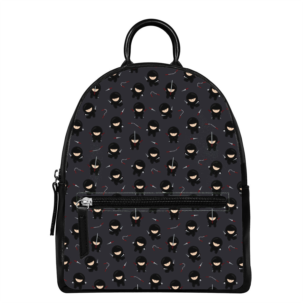 Little Ninja Pattern Print Leather Backpack