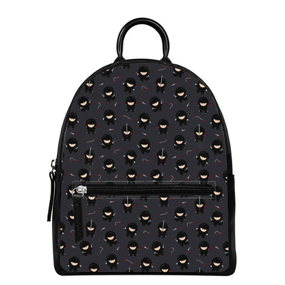 Little Ninja Pattern Print Leather Backpack