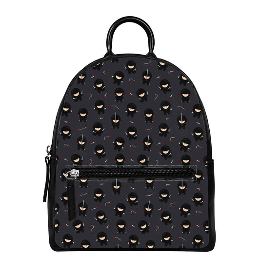 Little Ninja Pattern Print Leather Backpack