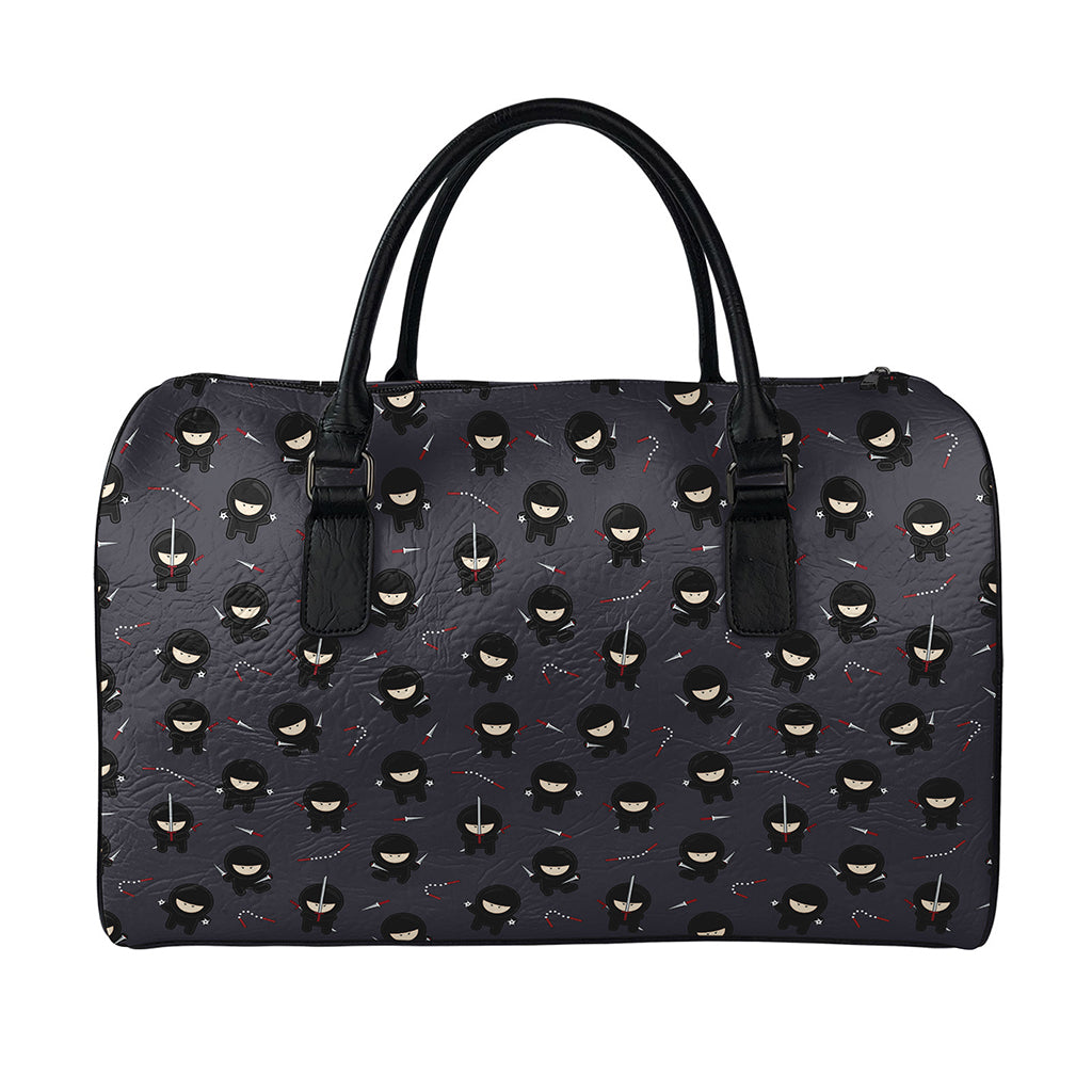 Little Ninja Pattern Print Leather Duffle Bag