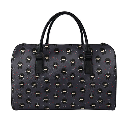Little Ninja Pattern Print Leather Duffle Bag