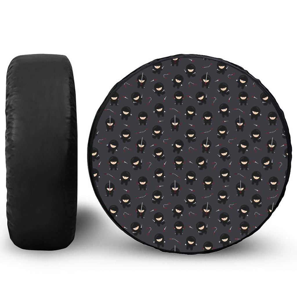 Little Ninja Pattern Print Leather Spare Tire Cover