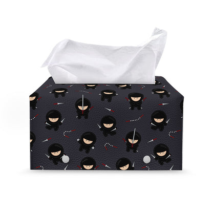 Little Ninja Pattern Print Leather Tissue Box Cover