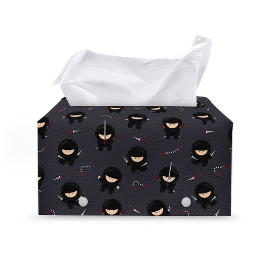 Little Ninja Pattern Print Leather Tissue Box Cover