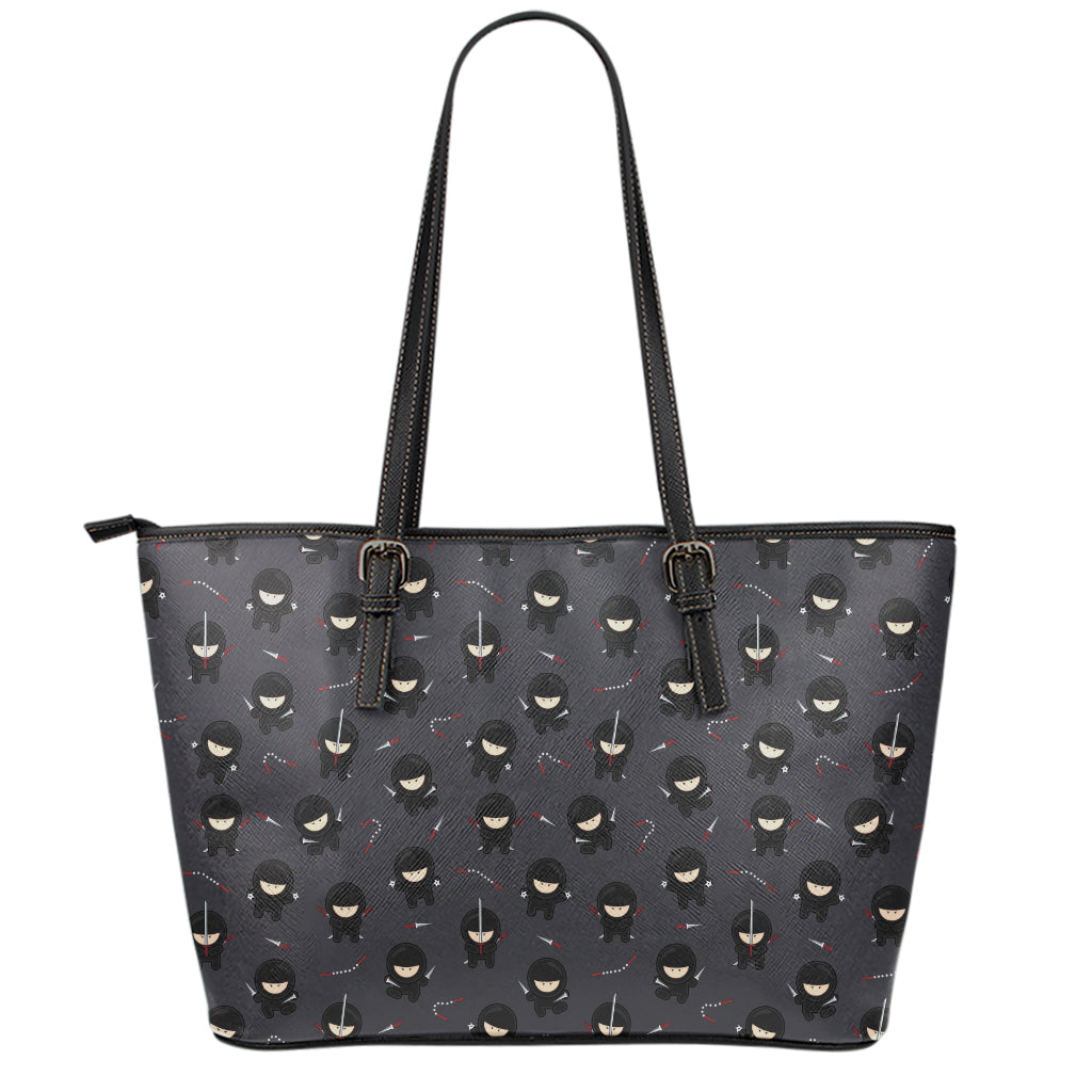 Little Ninja Pattern Print Leather Tote Bag