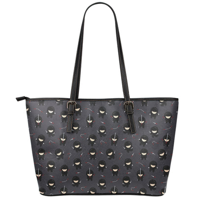 Little Ninja Pattern Print Leather Tote Bag