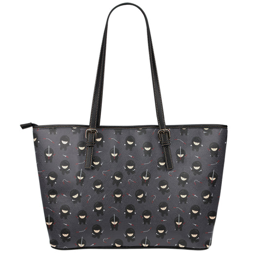 Little Ninja Pattern Print Leather Tote Bag