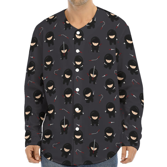 Little Ninja Pattern Print Long Sleeve Baseball Jersey