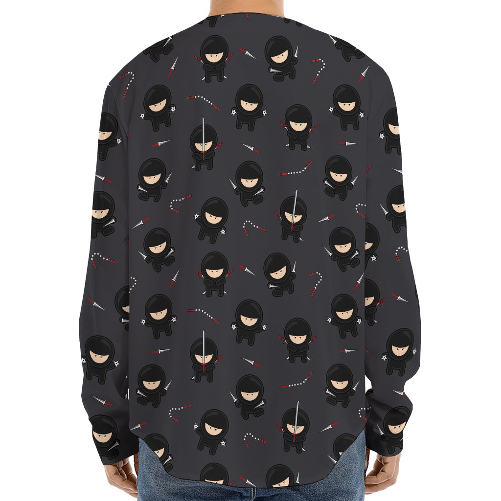 Little Ninja Pattern Print Long Sleeve Baseball Jersey