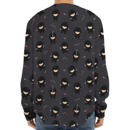 Little Ninja Pattern Print Long Sleeve Baseball Jersey