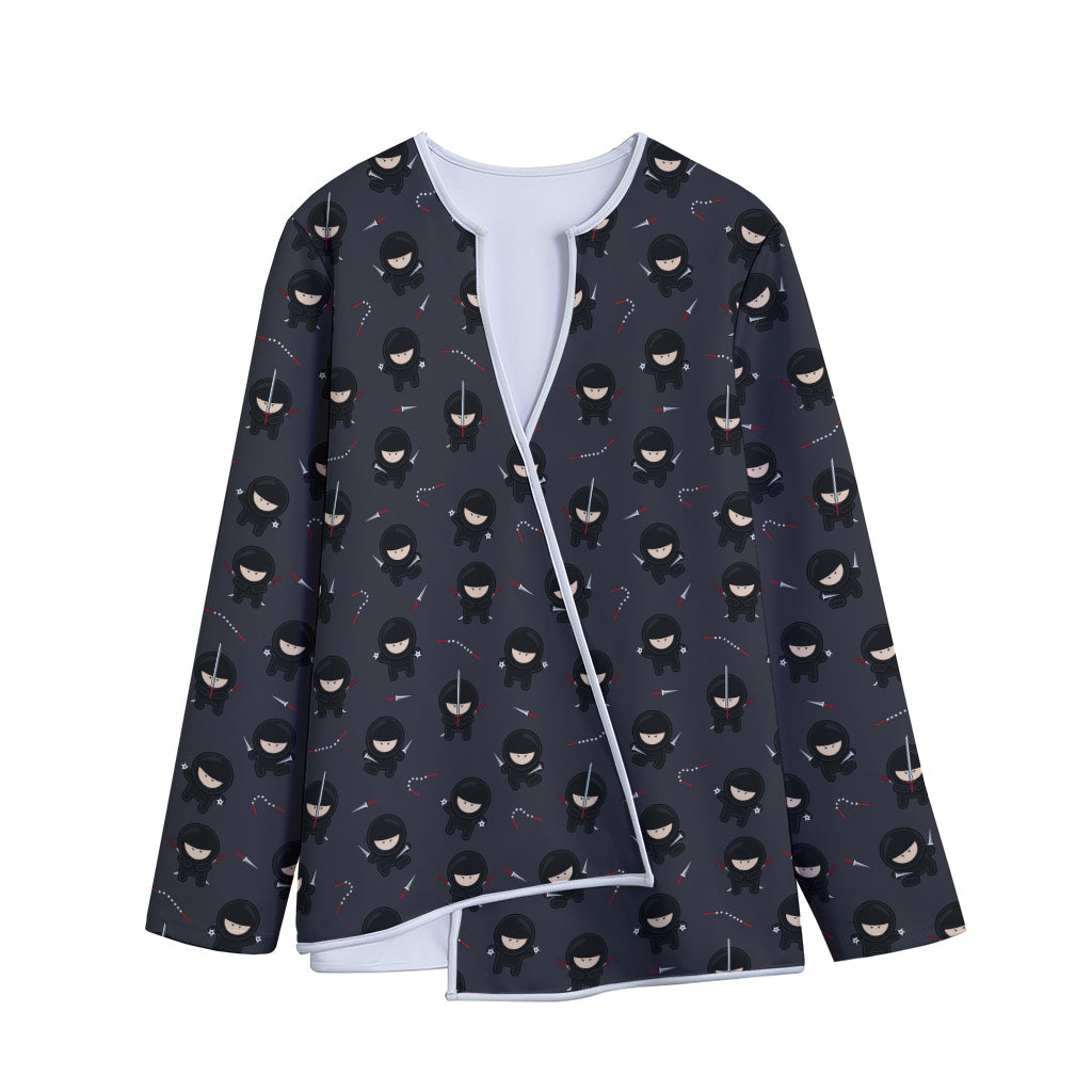 Little Ninja Pattern Print Long Sleeve Short Coat