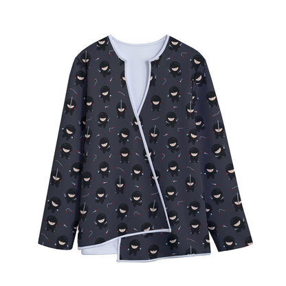 Little Ninja Pattern Print Long Sleeve Short Coat