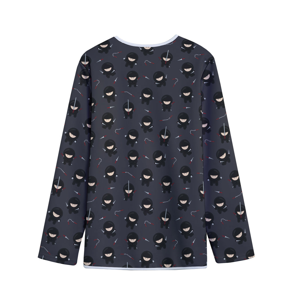 Little Ninja Pattern Print Long Sleeve Short Coat