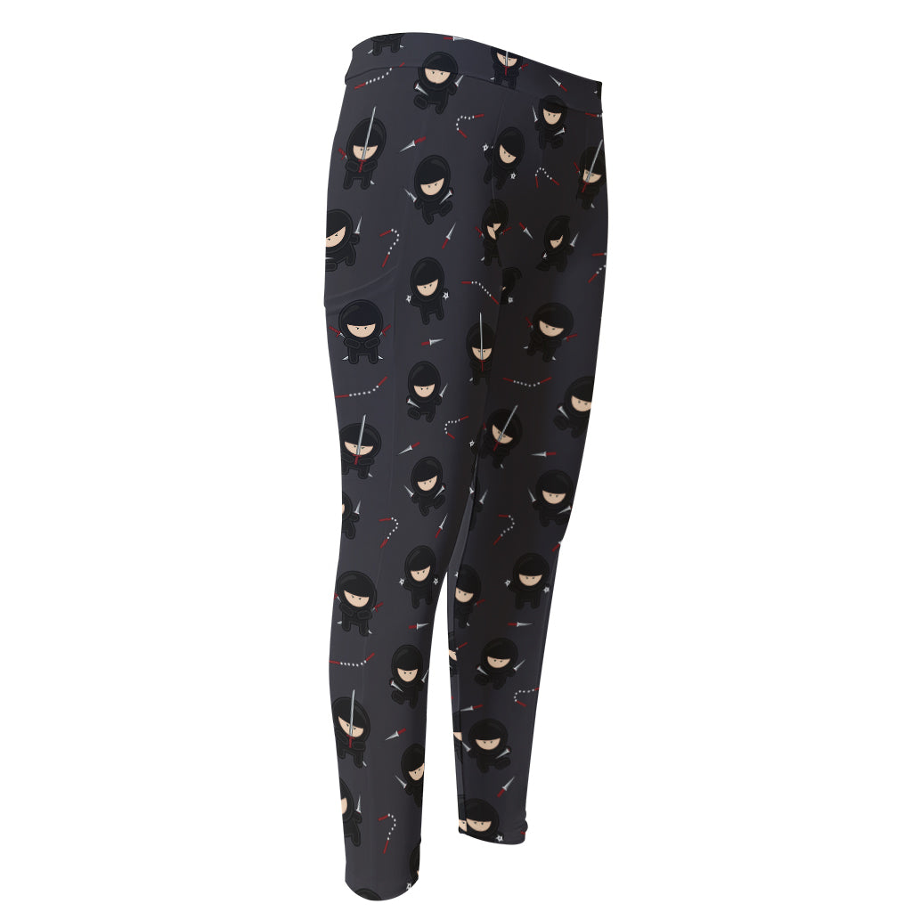 Little Ninja Pattern Print Men's Compression Pants