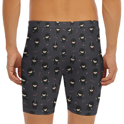 Little Ninja Pattern Print Men's Long Boxer Briefs