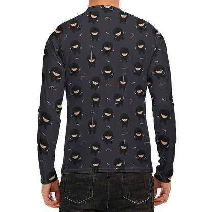 Little Ninja Pattern Print Men's Long Sleeve Rash Guard