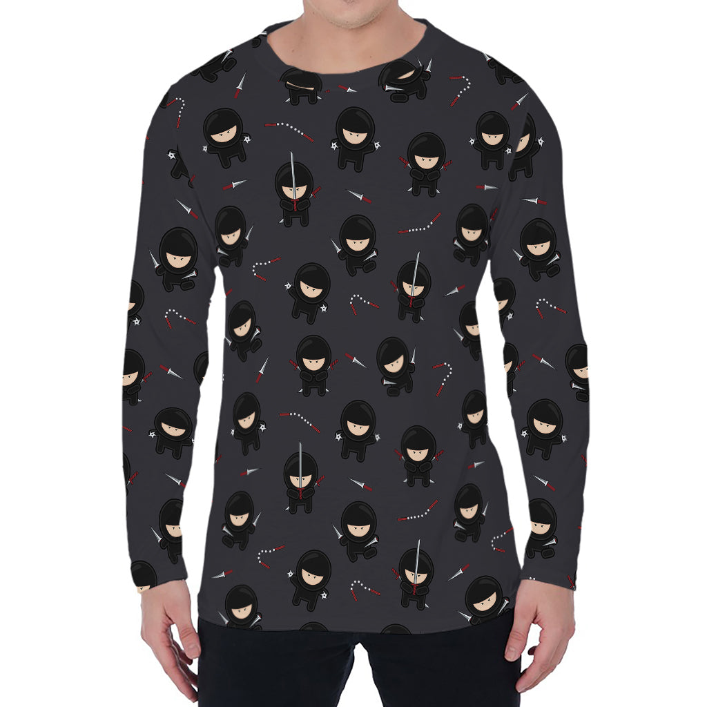 Little Ninja Pattern Print Men's Long Sleeve T-Shirt