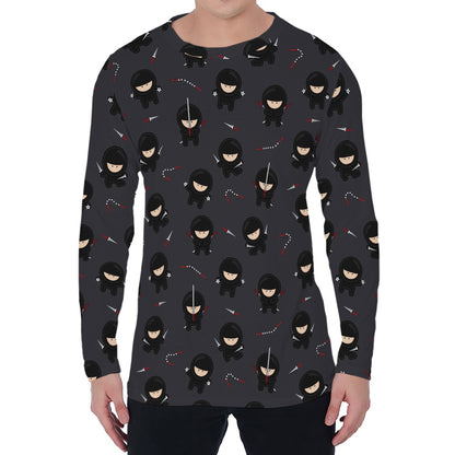 Little Ninja Pattern Print Men's Long Sleeve T-Shirt