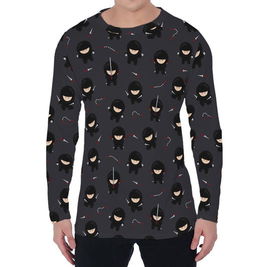 Little Ninja Pattern Print Men's Long Sleeve T-Shirt
