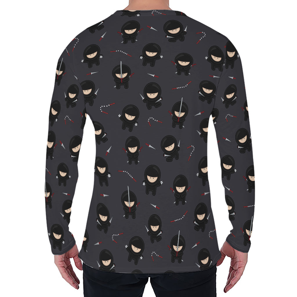 Little Ninja Pattern Print Men's Long Sleeve T-Shirt