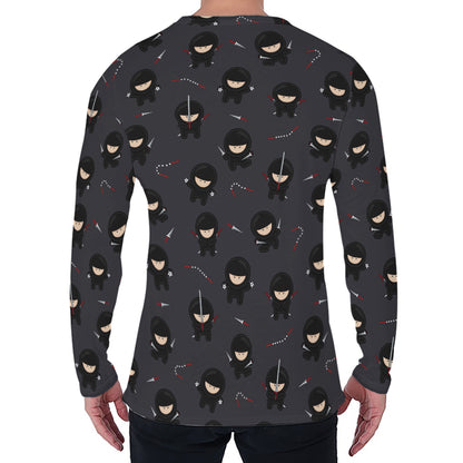 Little Ninja Pattern Print Men's Long Sleeve T-Shirt