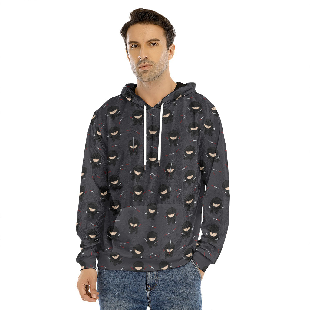 Little Ninja Pattern Print Men's Velvet Pullover Hoodie