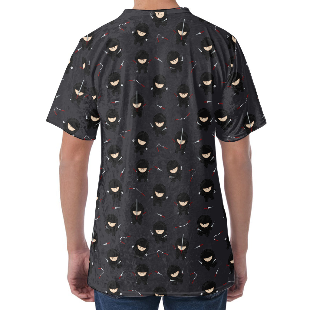 Little Ninja Pattern Print Men's Velvet T-Shirt