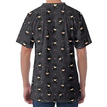 Little Ninja Pattern Print Men's Velvet T-Shirt