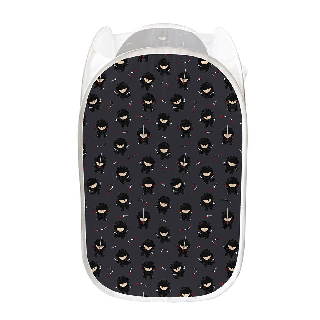 Little Ninja Pattern Print Mesh Laundry Hamper