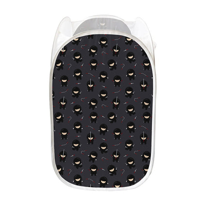 Little Ninja Pattern Print Mesh Laundry Hamper