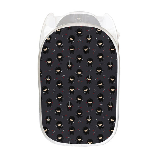 Little Ninja Pattern Print Mesh Laundry Hamper