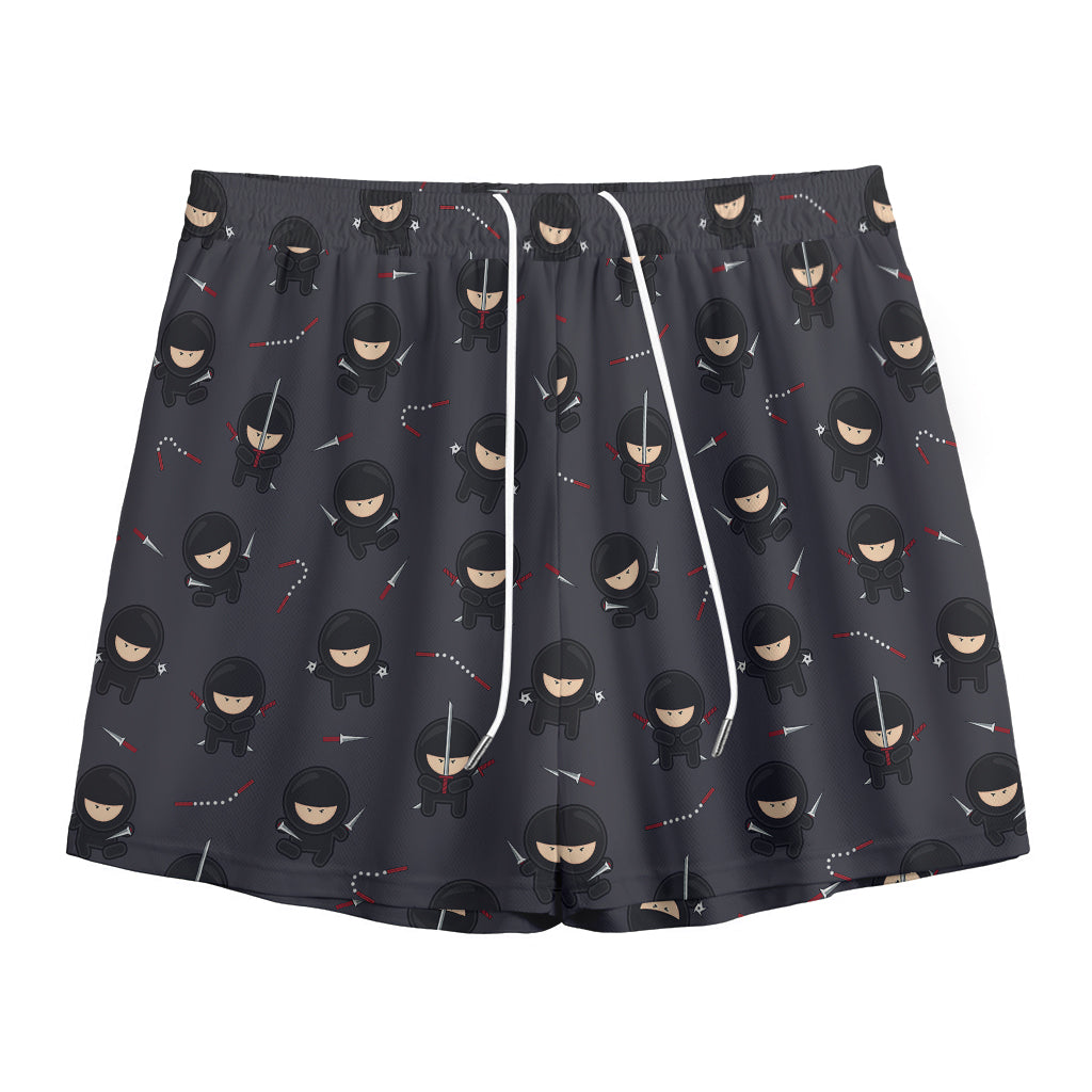 Little Ninja Pattern Print Mesh Shorts