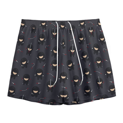 Little Ninja Pattern Print Mesh Shorts