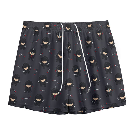 Little Ninja Pattern Print Mesh Shorts