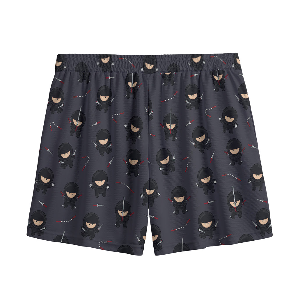 Little Ninja Pattern Print Mesh Shorts