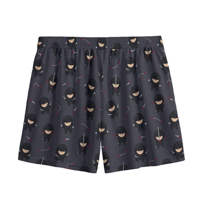 Little Ninja Pattern Print Mesh Shorts