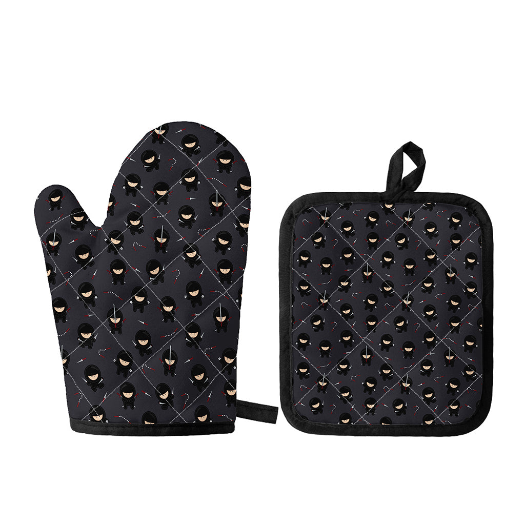 Little Ninja Pattern Print Oven Mitt And Pot Holder Set