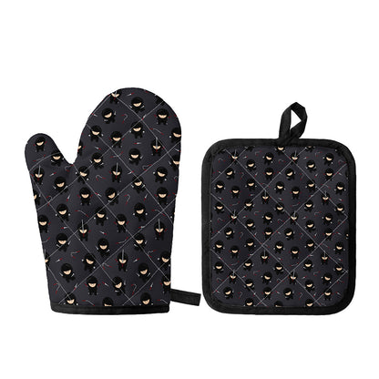 Little Ninja Pattern Print Oven Mitt And Pot Holder Set